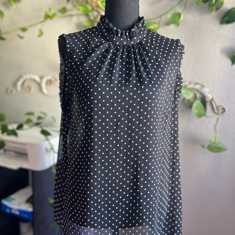 Who What Wear Black and White Ruffle Blouse